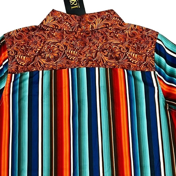 NWT $79 Lucky & Blessed L&B Blouse Size Small Southwestern Turquoise Serape Snap - Picture 4 of 16
